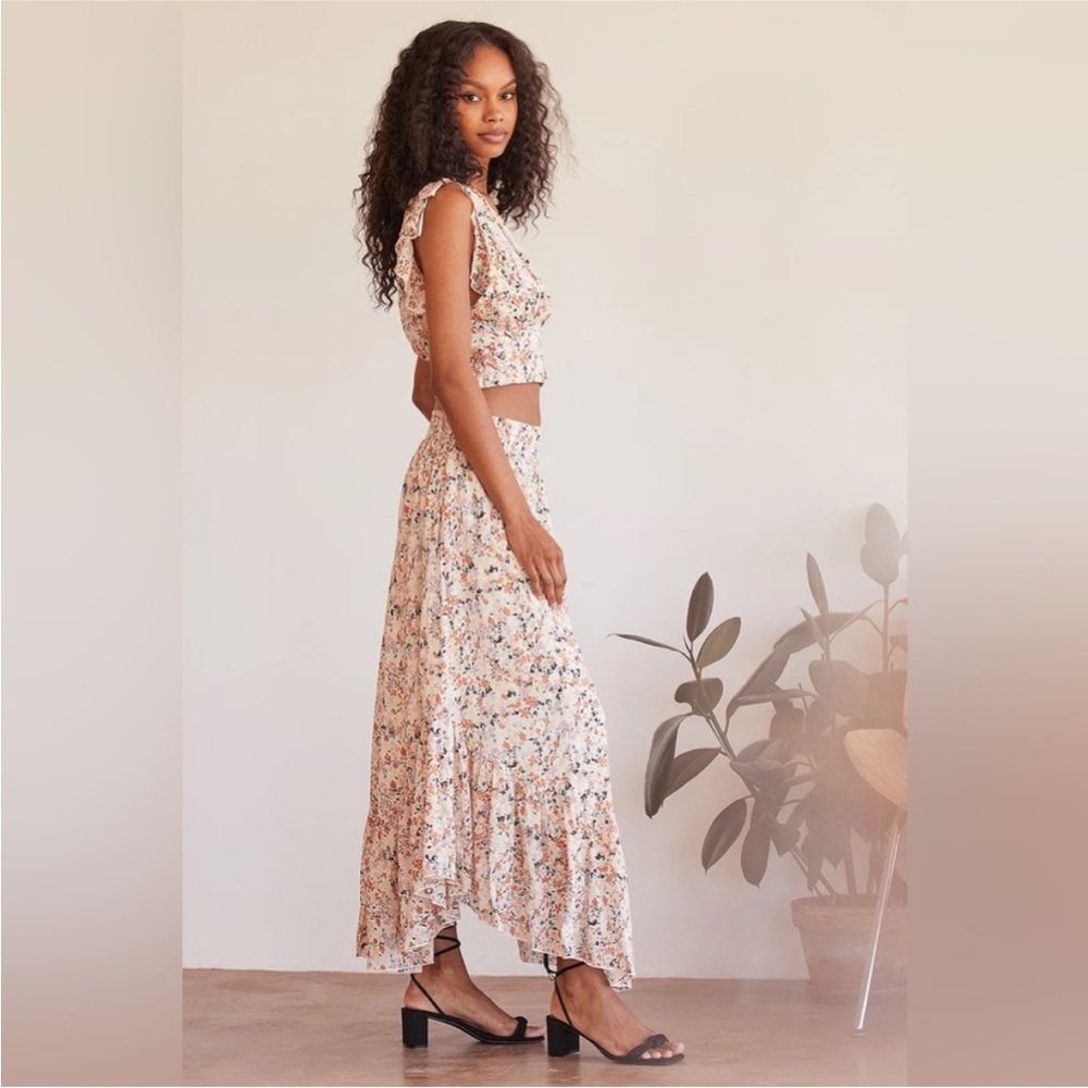 Free People Pretty Daze Ivory Floral Print Two-Piece Dress Crop Top /Skirt Set - Picture 3 of 11